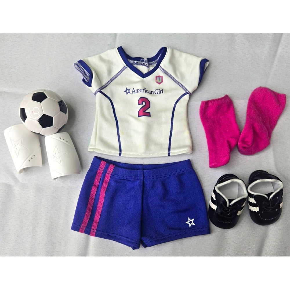 American Girl Doll Soccer Outfit II Uniform Purple #2 Jersey Shorts Cleats Ball